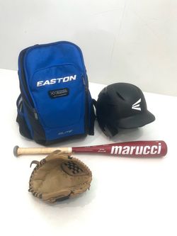 Tee Ball Equipment: Backpack, bat, glove, helmet