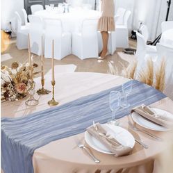 Dusty Blue Cheese Cloth Table Runner