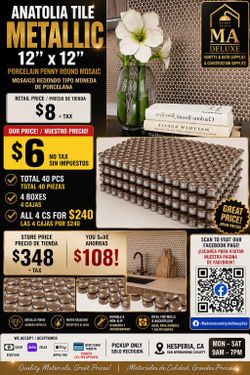 ✨ Anatolia Tile Metallic 12” x 12” Porcelain Penny Round Mosaic ✨  Upgra