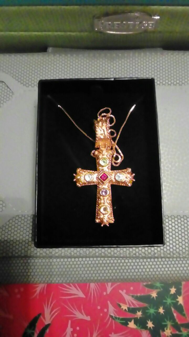 Large gold over .925 silver Etrusean cross necklace.