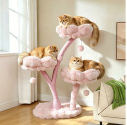 41.34-in Faux Fur Hanging Toy Cat Tower with Cushioned Flower Platforms