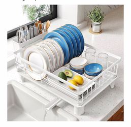 Dish Drying Rack for Small Kitchen Counter, 11" W x 15" L, White