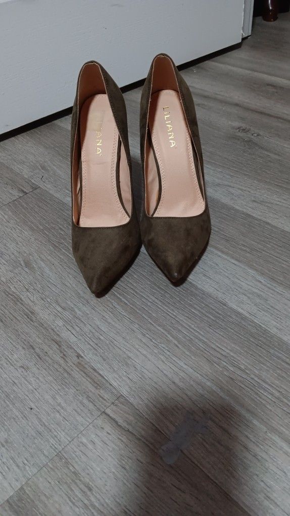 Army Green Suede Heels