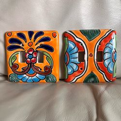 Hand-Painted Mexican Talavera Ceramic Double Toggle Light Switch Plate Vibrant