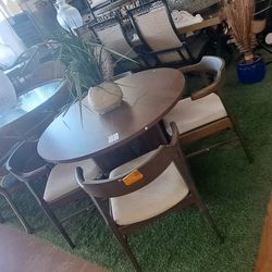 BYBLIGHT
1-Roesler Farmhouse Walnut Wood 39.37 in. W Pedestal Round Dining Table 4-Chairs, Kitchen Dining Table Seats Glamour Home Atlas Retro Modern 