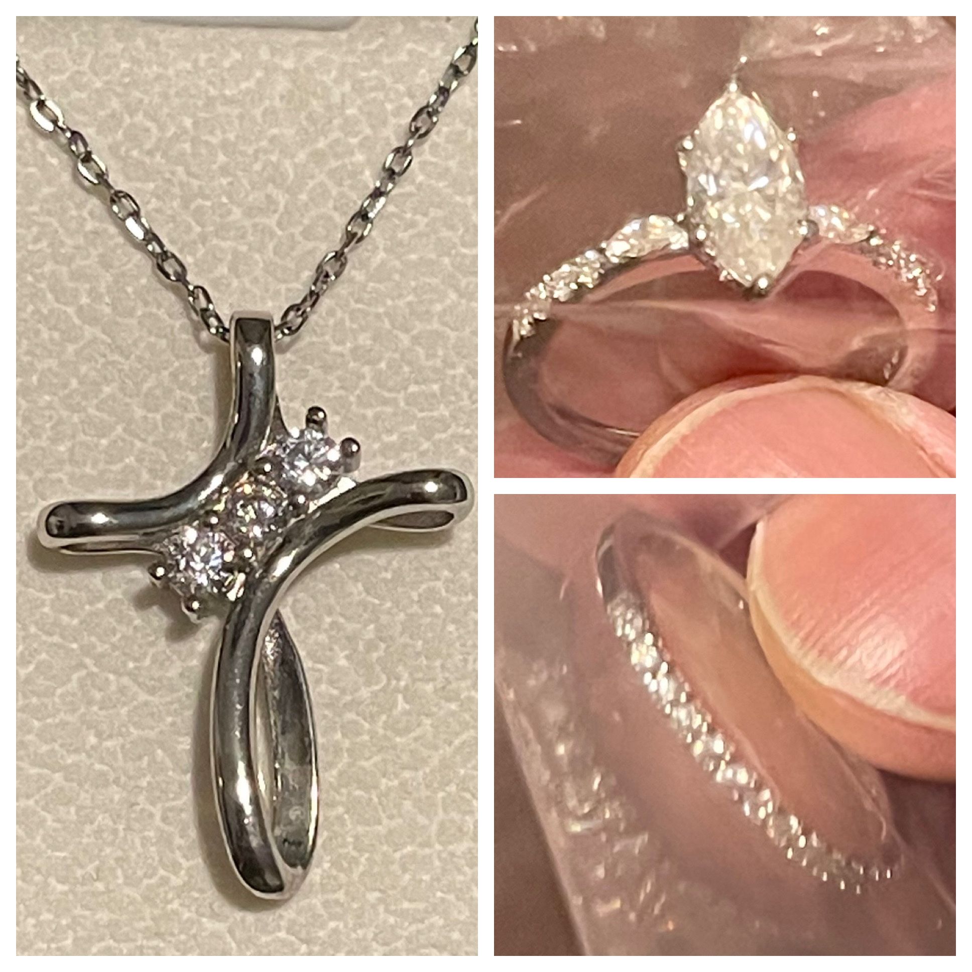 Moissanite Wedding Ring Cross Necklace Set