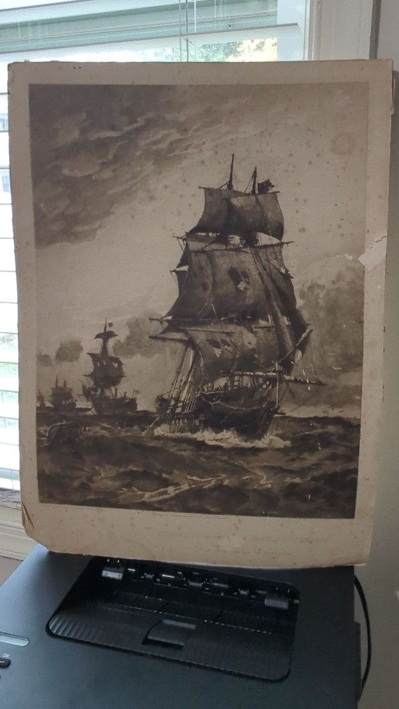 Lithograph Of "The Euryalus Towing The Royal Sovereign After The Battle Of Trafalgar" 