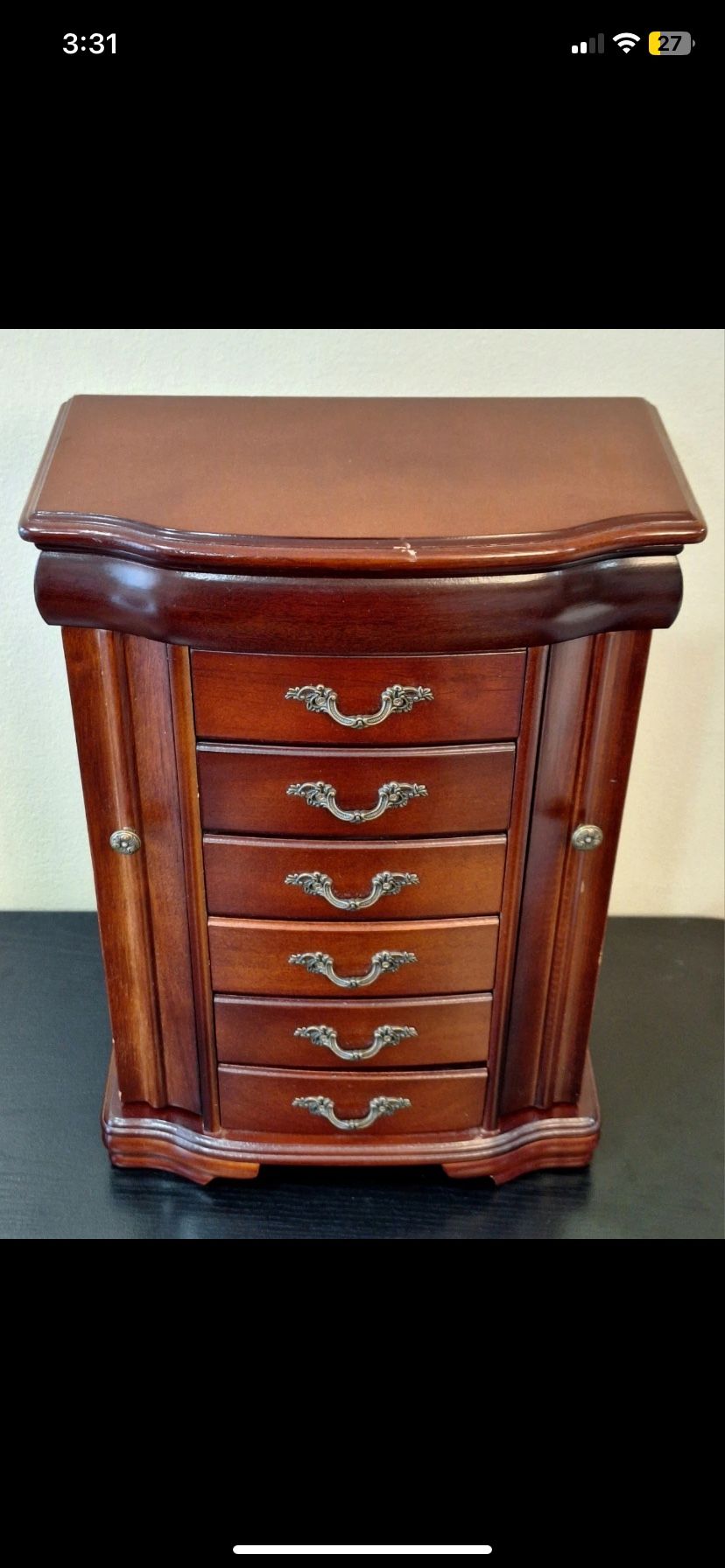 Elegant Wooden Jewelry Box Armoire with Mirror & Drawers – Dark Walnut Finish