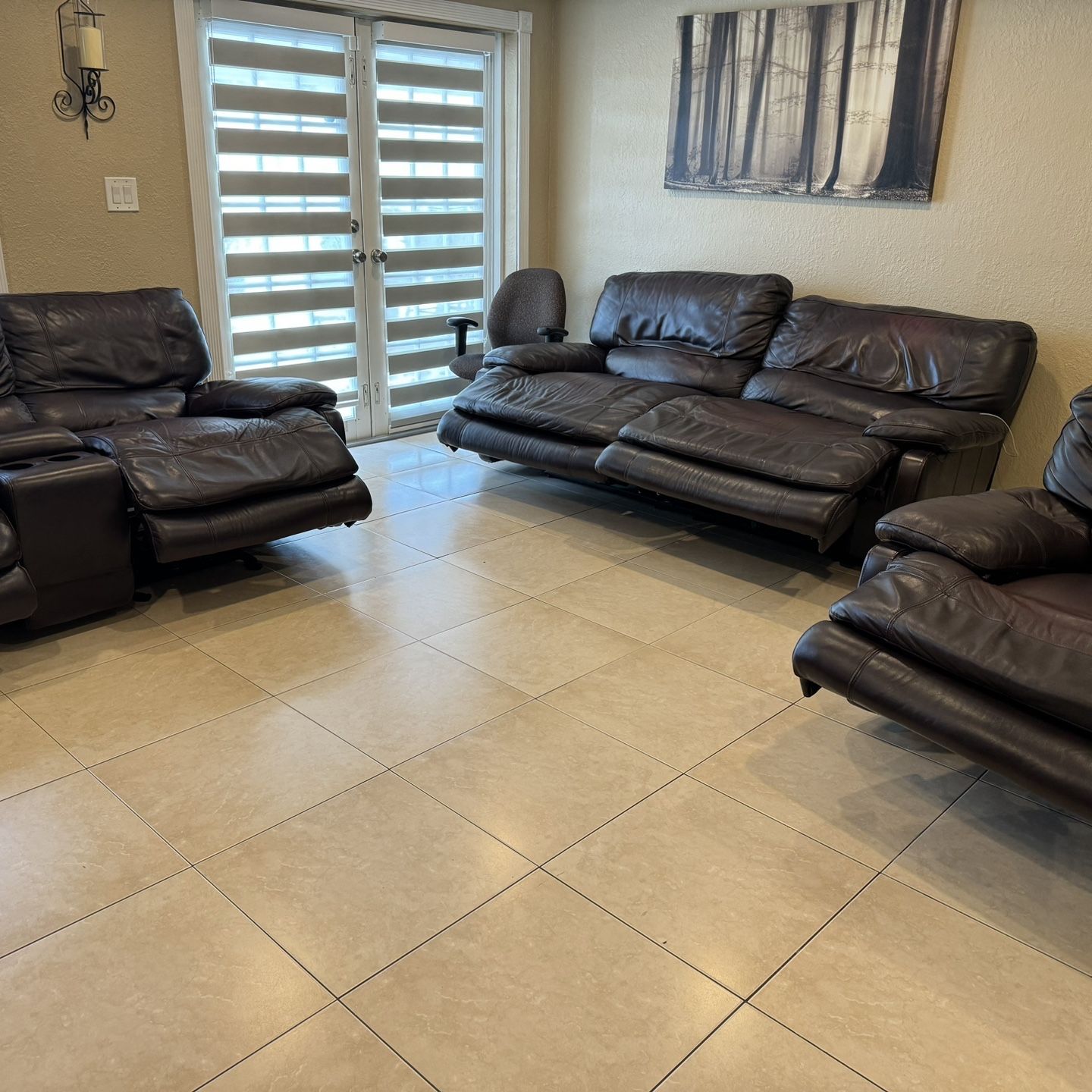 Reclining Leather Sofa, Loveseat, And Recliner 