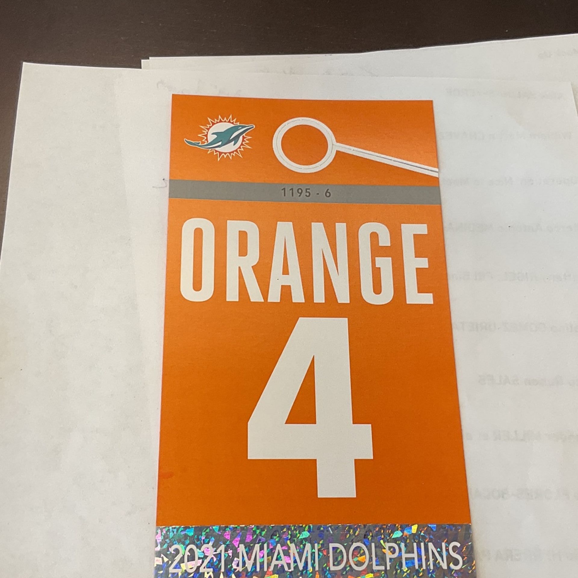 Orange Parking Pass For Dolphins Vs Falcons 