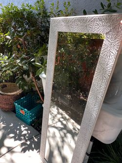 Large Wall Mirror with White Embossed Frame