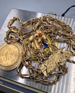 Gold Oro 10k 14k 18k 22k 24k Chains Rings Bracelets Pendant Cadenas Dijes Esclavas Anillos 