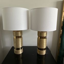Elegant Gold Table Lamps with White Drum Shades – Set of 2