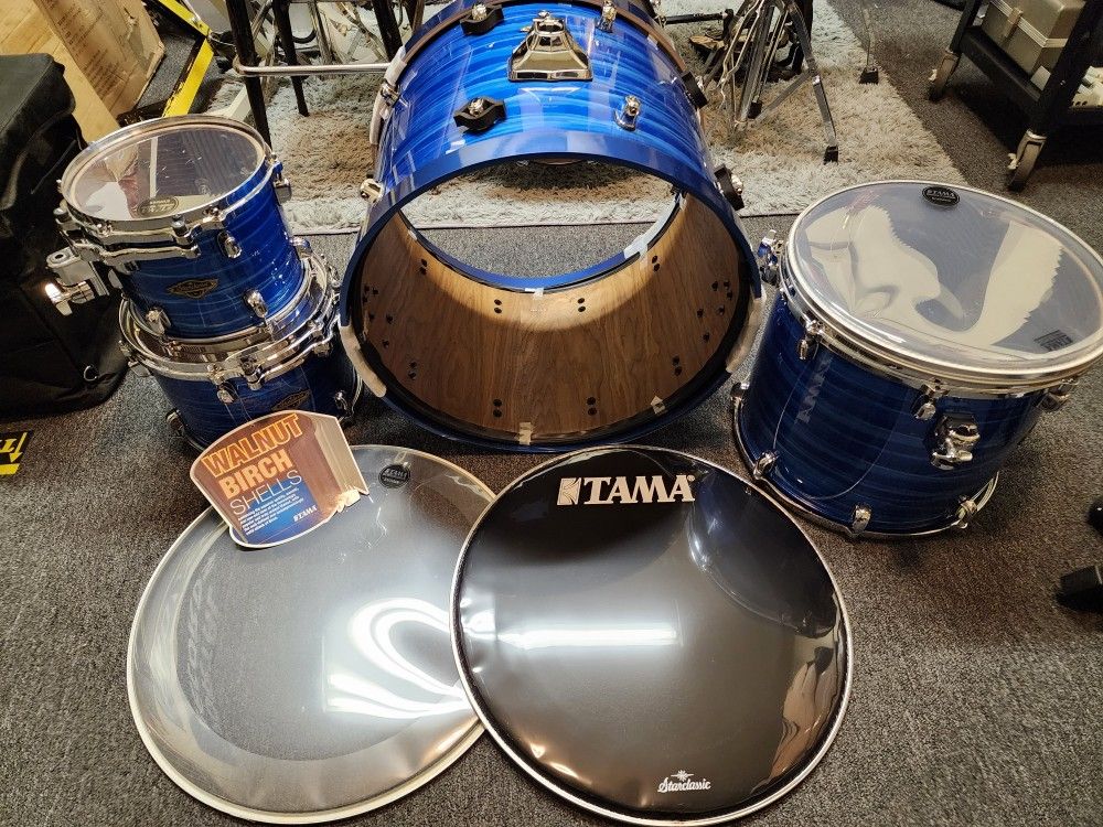 Tama Starclassic Walnut Birch Ocean Blue Ripple 4 Piece Drum Kit NEW