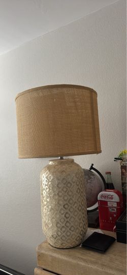 Ceramic Table Lamp with Burlap Shade