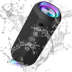 Ortizan - Parlante Bluetooth 5.3, inalámbrico, impermeable IPX7, sonido estéreo de 24 W, graves profundos, luces RGB