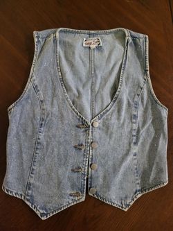 ✨ Stoosh Vintage Denim Rhinestone Vest Women’s XL Light Wash Y2K Western