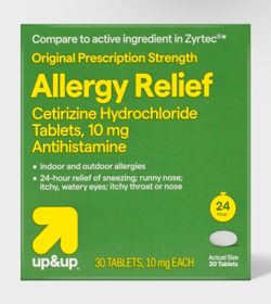 Cetirizine Hydrochloride Allergy Relief Tablets - 30ct - up&up™️: Antihistamine, 10mg Strength, Sinus
