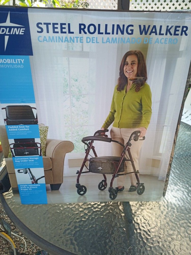 Medline Steel Rolling Walker Brand New