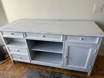 White Wooden entertainment center Built-in Power Outlets