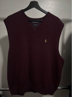 Polo by Ralph Lauren Men's Knit Sweater Vest Burgundy V-Neck XL Cotton Logo