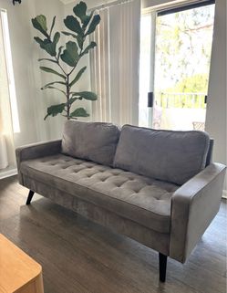Gray Velvet Mid-Century Modern Sofa