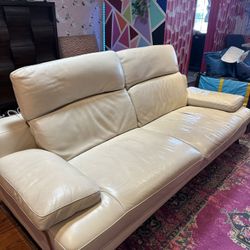 Genuine White Leather Couch 82” Long Modern & Comfortable