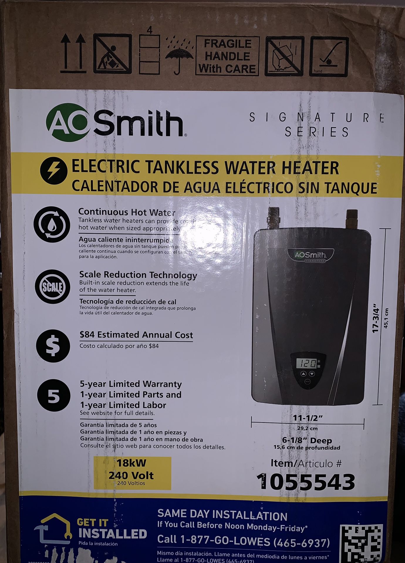 A.O. Smith Signature Series 240-Volt 18-kW-kW 1.6-GPM Tankless Electric Water Heater 