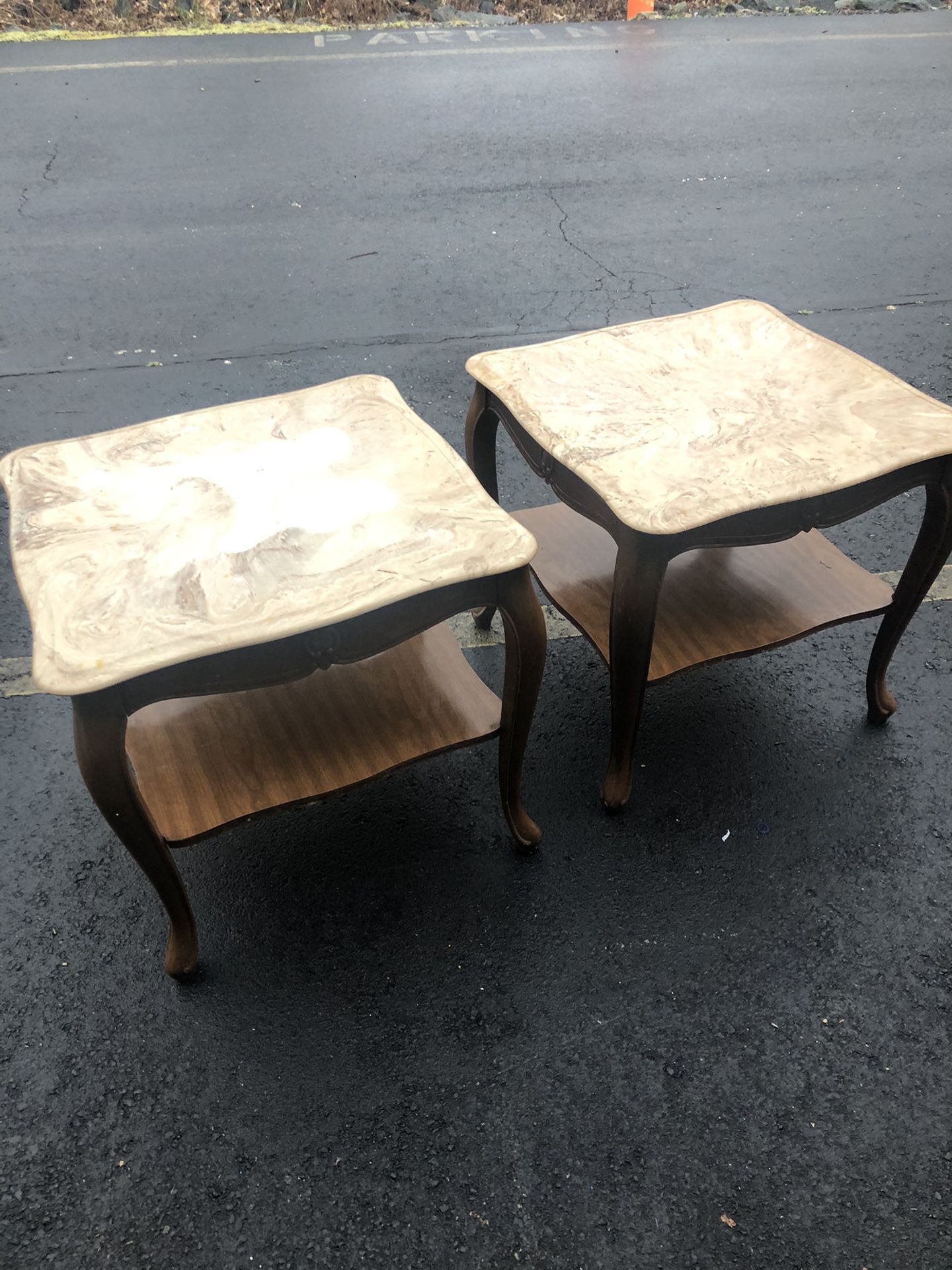 Two marble top end tables