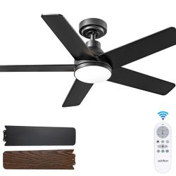 42" Ceiling Fan with Light and Remote Black/Brown Low Profile Flush Mount Indoor Outdoor Patio