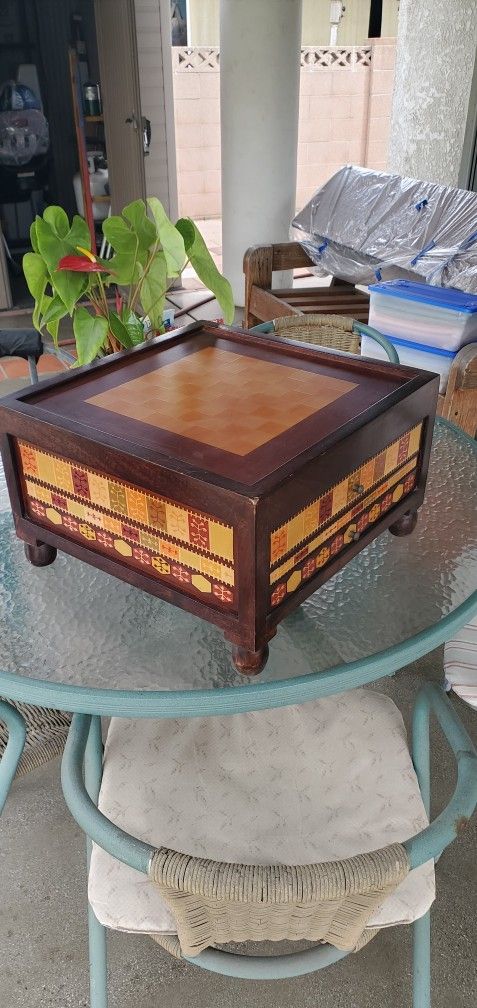 Chess And Backgammon Set Table With Drawers