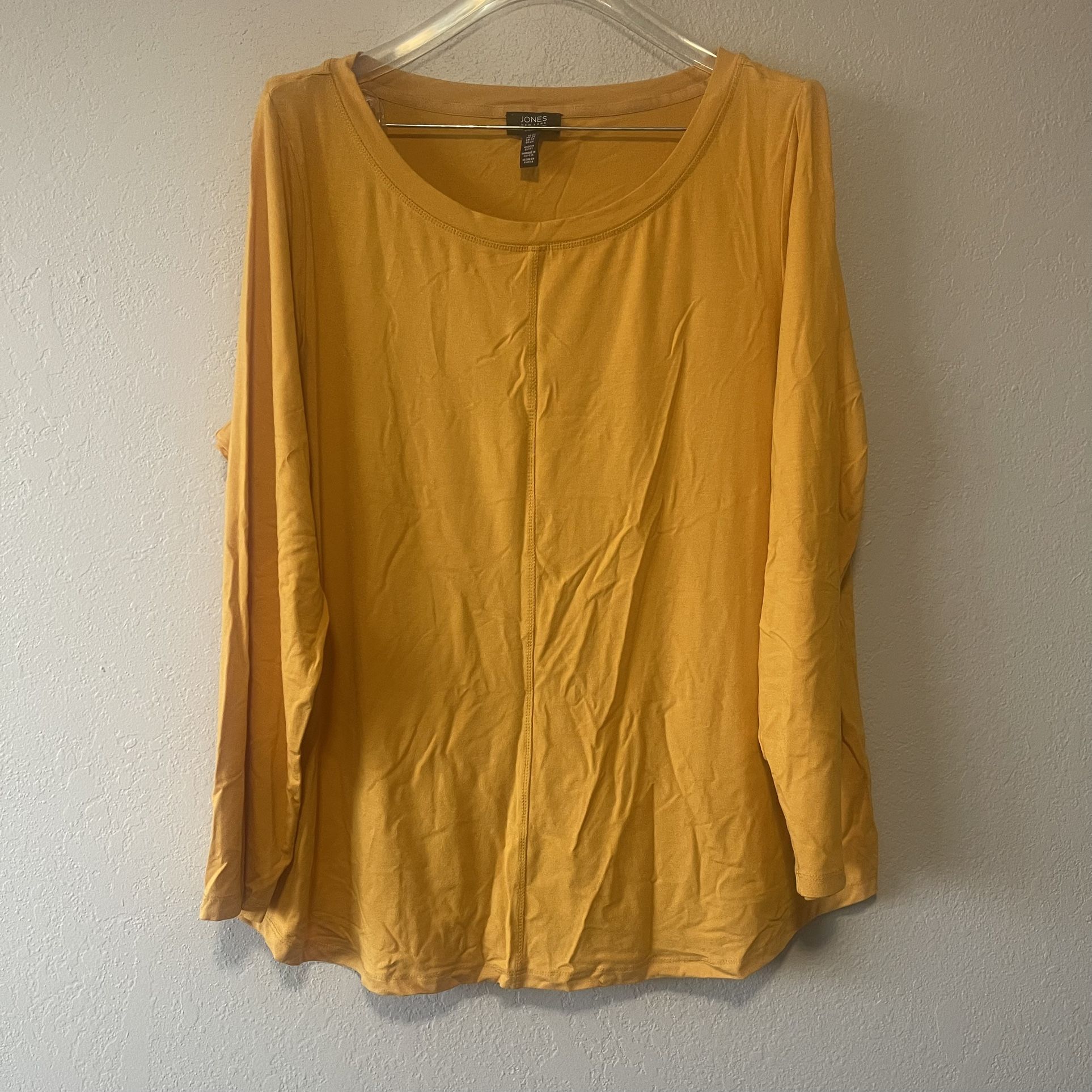 Jones New York, Women’s Mustard 3/4 Sleeve Boat Neck Stretchy Blouse Size 2XL