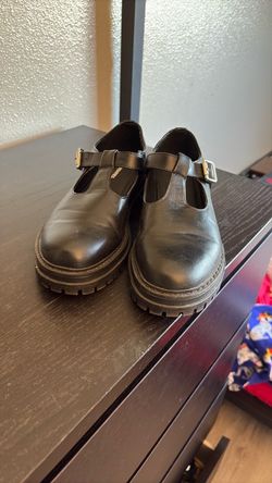 Black Leather Mary Jane Platform Shoes