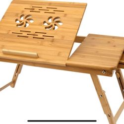 New Bamboo Laptop Desk, Adjustable Portable Breakfast Serving Bed Tray with Tilting Top Drawer for Surfing Reading Writing Eating (Bamboo)