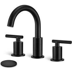 Matte Black Bathroom Faucet 3 Hole, 8 Inch Widespread Bathroom Faucets with Pop-up Drain, 2 Handle B