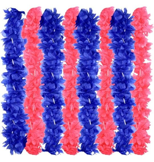 Pink and Blue Leis Bulk for Gender Reveal Baby Shower Party Decorations Tropical Hawaiian Luau Flower Necklace Leis Pack of 32