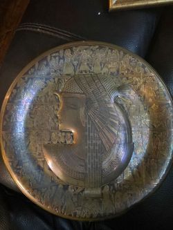 Vintage 11" Egyptian Brass & Copper Cleopatra Wall Plate Platter/RSM/OC