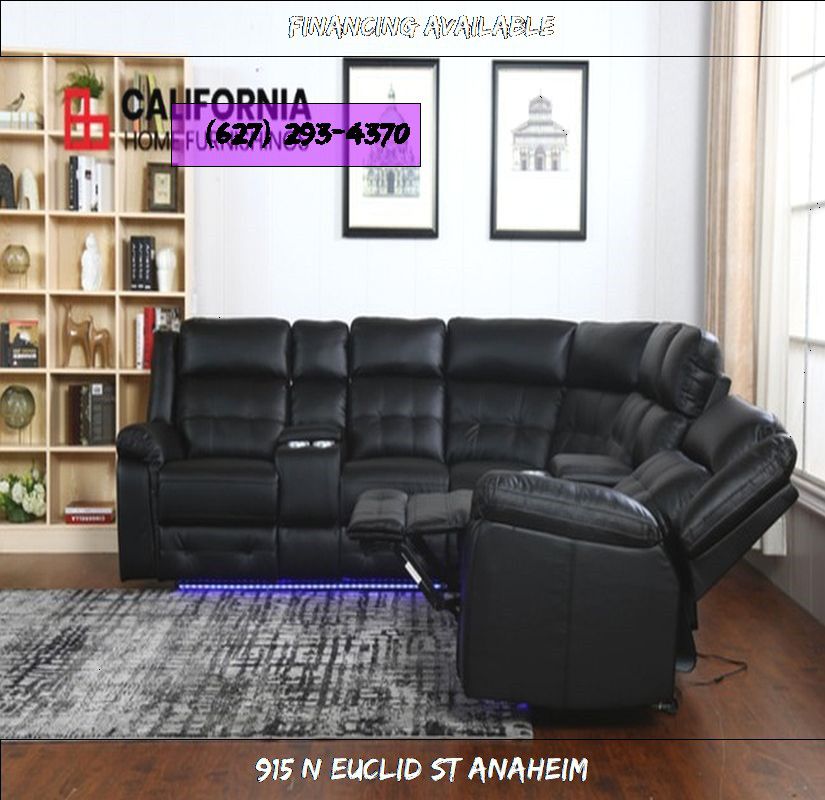 BLACK RECLINER SECTIONAL WITH LED LIGHTS