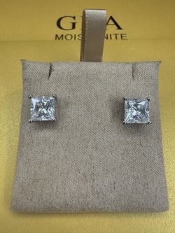 Moissanite Square Princess Earrings – 4ct, S925, GRA VVS1