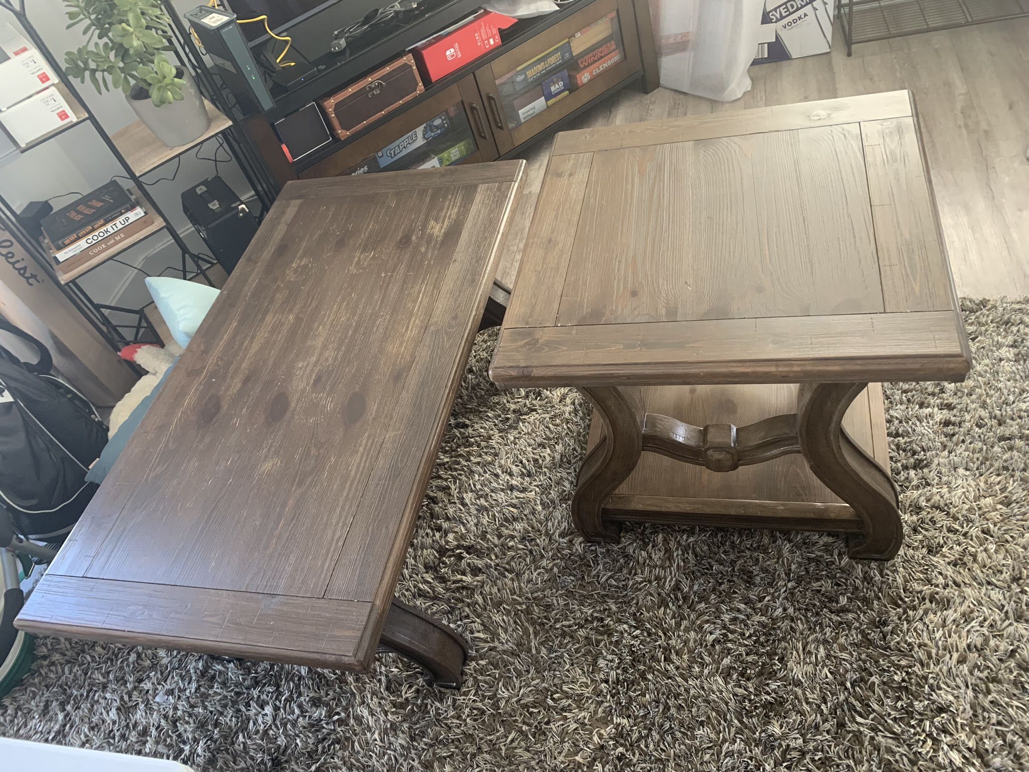 Matching Brown Wood Coffee Table And End Table