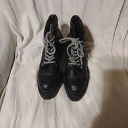 Women's Black Leather Catherine Malandrino Wedge Boots (Size 6)