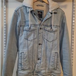 Hollister Epic Flex Sherpa Lined Acid Washed Denim Trucker Jean Jacket Men Size Medium 