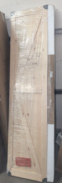 40" x 84" K Shape Spruce Wood Bifold Barn Door with Header Board and Hardware Kit Included, Pre-Assembled Unfinished Solid Panel Bi-fold Barn Door for