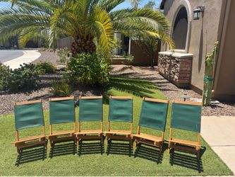 Set of 6 Lounger Chairs – Portable, Lightweight, Foldable Handmade Wood and Canvas Chair