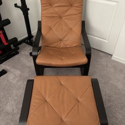 Ikea Espresso Poang Chair & Ottoman in Seglora Leather