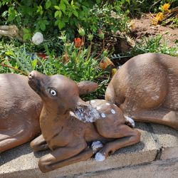 Concrete Deer Set For Garden.