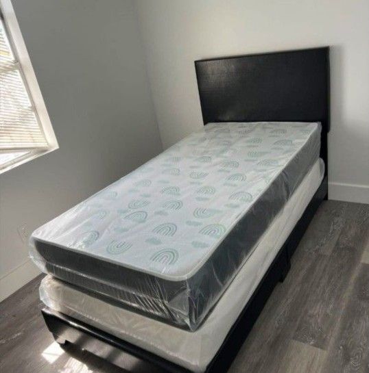New TWIN SIZE BED FRAME WITH MATTRESS AND BOX SPRINGS 3pcs