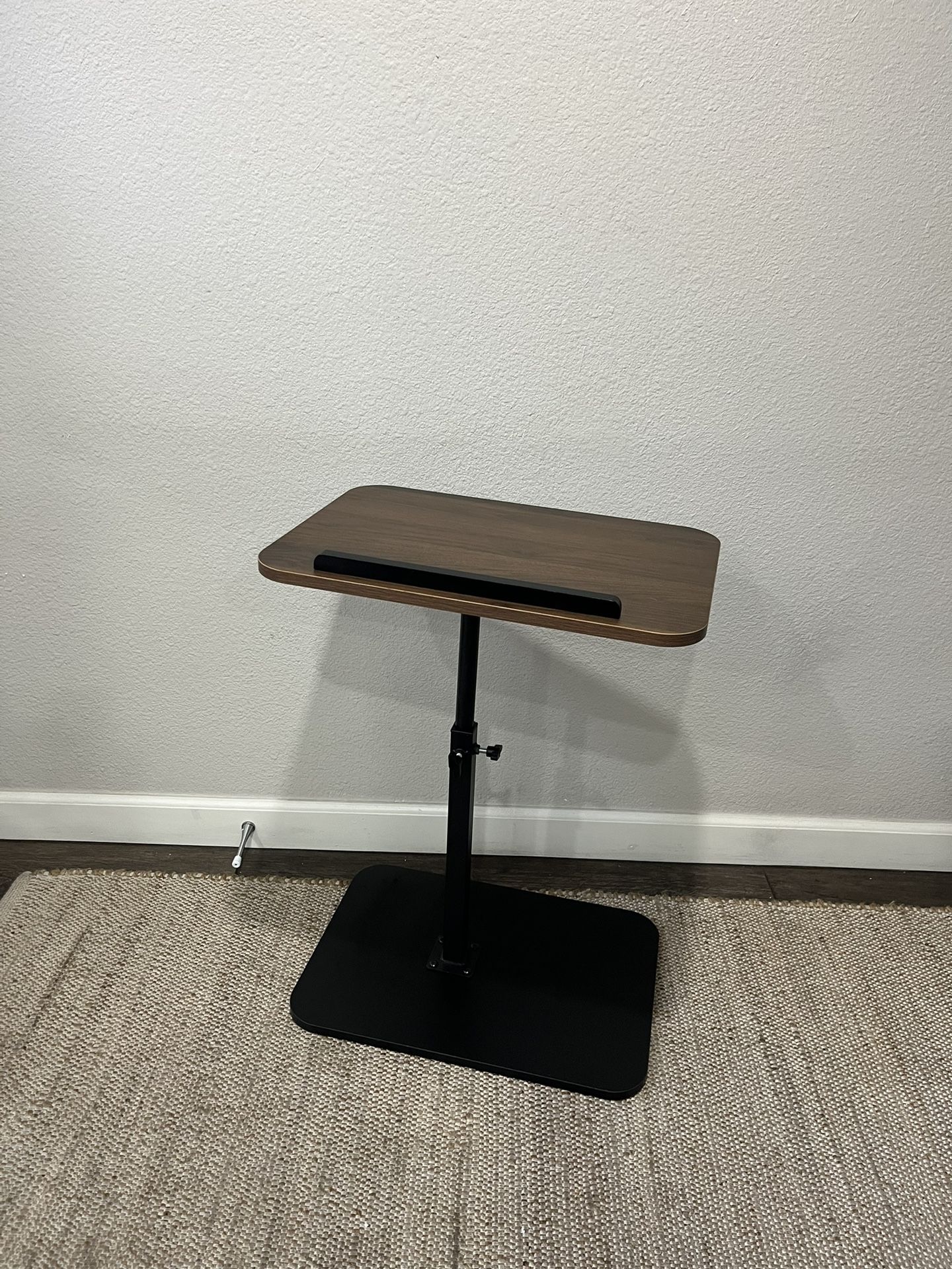 C-Shaped Wood End Table – Adjustable Swivel Couch Laptop Snack Table, Brown & Black