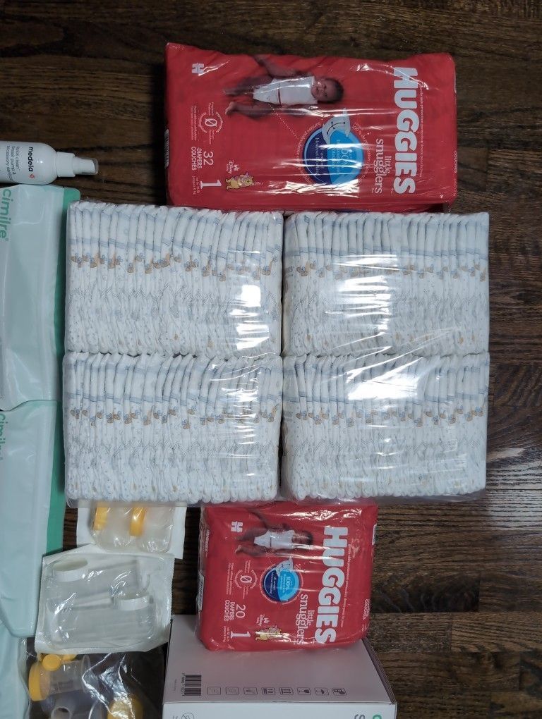 Huggies Size 1 Unopened, Cimilre S6 Double Electric Breast Pump And Milk Storage Bags And Bottles Never Opened Or Used