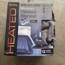 BIDDEFORD Heated Blankets Gray Queen Size Microplush Dual Controller